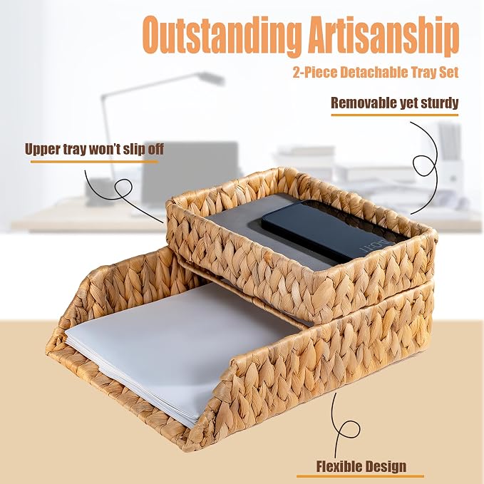 PINXIURY Woven Water Hyacinth Paper Organizer - Image 3