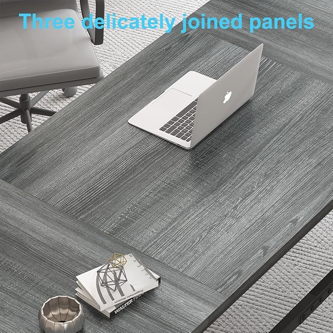HSH Extra Long Computer Desk, Industrial Metal Wood Home Office Desk, Large PC Laptop Table for 2 Person Executive Writing Work Study Gaming, Bedroom Living Room Dual Monitor Desk, Dark Gray, 70 Inch-DeskLoop Office