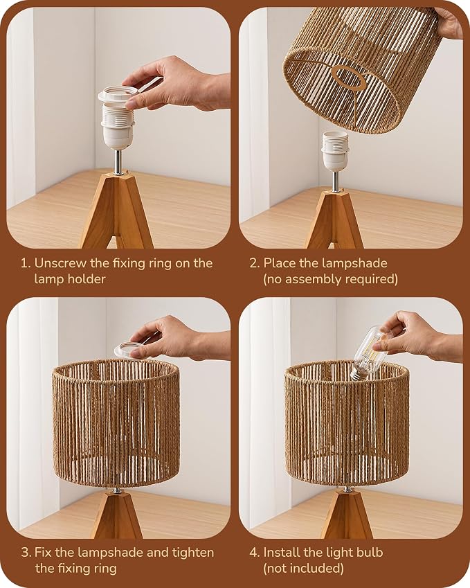 EDISHINE Small Rattan Table Lamp, Wood Tripod Bedside Lamp, Boho Nightstand Lamp - Image 4