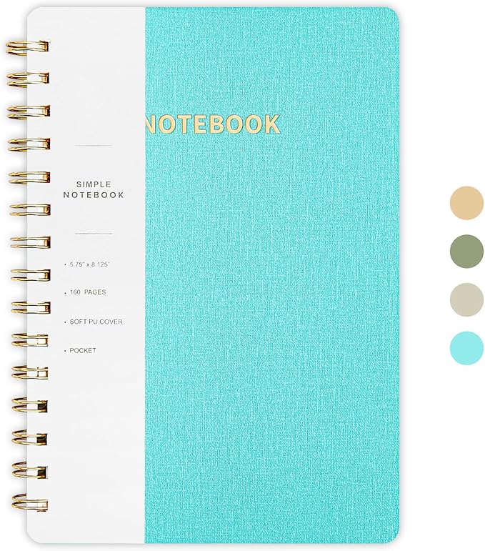 Lined Spiral Notebook College Ruled A5 Journal Book for Note Taking, 160 Pages Writing Journal for Office and Home School Supplies 5.75x8.125 inch - MintGreen-DeskLoop Office