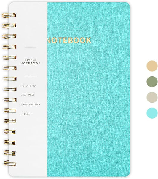 Lined Spiral Notebook College Ruled A5 Journal Book for Note Taking, 160 Pages Writing Journal for Office and Home School Supplies 5.75x8.125 inch - MintGreen-DeskLoop Office