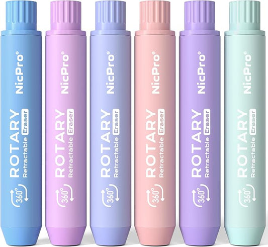 Nicpro 6 Pack Rotary Retractable Erasers, Soft TPE Rubber Twist Large Pencil by Nicpro