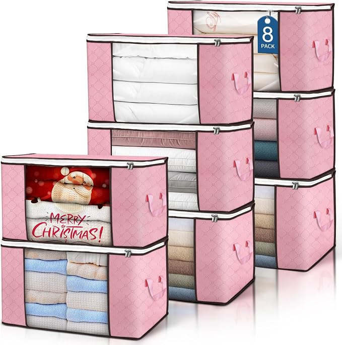 90 L Large Storage Bags, 8 Pack Clothes Storage Bins Foldable Closet Organizer by BuddingJoy-BuildaJoyfulLifeforYou