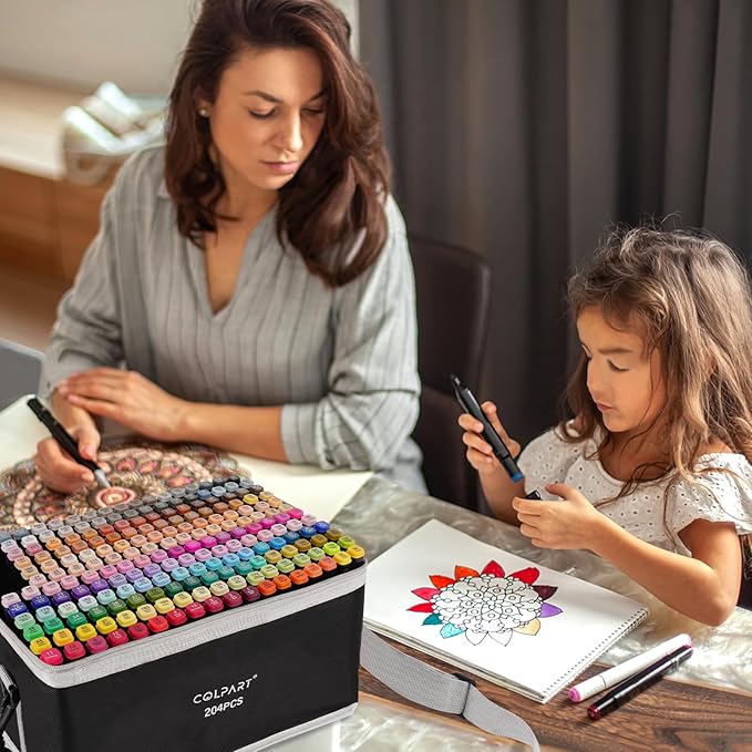 204 Colors Alcohol Markers Set Dual Tip Art Markers for Kids Marker Pens with Pen Holder and Carry Bag for Adult Coloring Painting Supplies Perfect for Painting, Coloring, Sketching and Drawing-DeskLoop Office