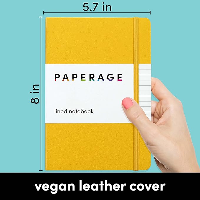 PAPERAGE Lined Journal Notebook, (Mustard Yellow), 160 Pages, Medium 5.6 in x 8 in - 100 GSM Thick Paper – Hardcover Journaling Notebook for Work, School & Note Taking-DeskLoop Office
