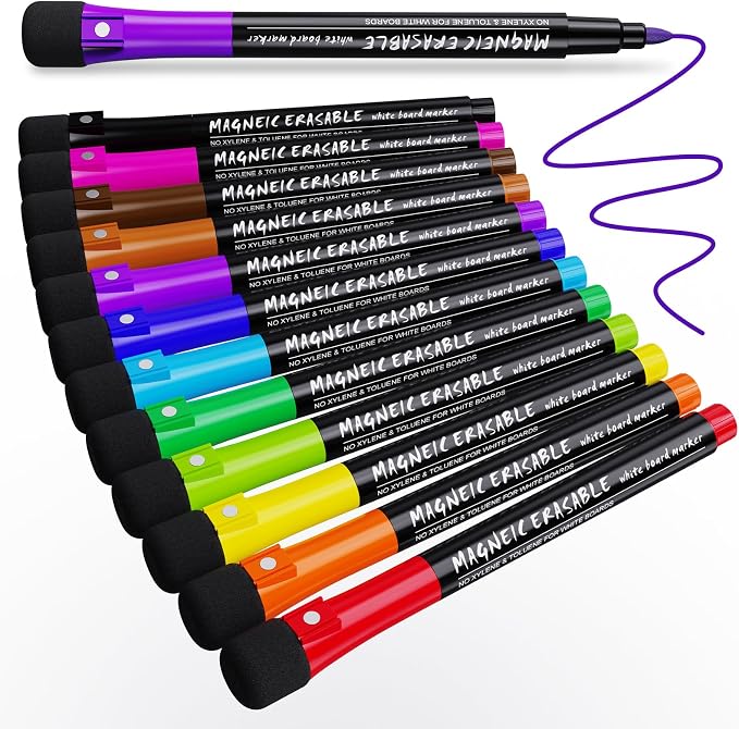 Magnetic Dry Erase Markers Fine Point Tip, Low Odor Thin Marking by JRWHITE