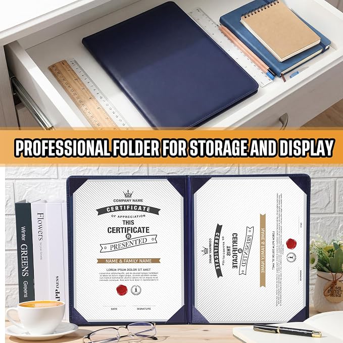 Tenare 10 Pcs Navy Blue Leather Certificate Holder 8.5 x 11 PU Phd Bachelor - Image 6