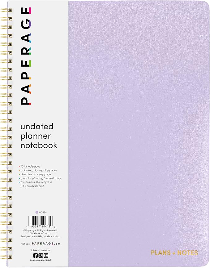 PAPERAGE Undated Daily Planner & To Do List Notepad, 8.5 in x 11 in, Spiral by PAPERAGE