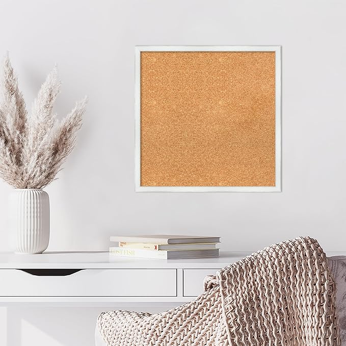 Amanti Art Natural Cork Board for Wall, 21x21 Vision Board with White Frame, Medium Corkboard Office Decor for Home Organization, Country Rustic Corkboard Pinboard to Display Items for Home-DeskLoop Office