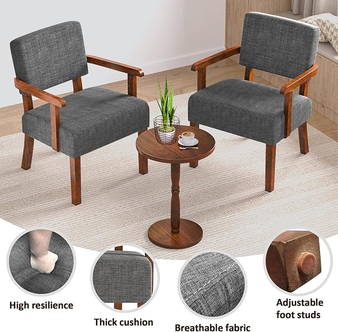 Accent Chair Set of 2 with Table, Living Room Chairs with Soft Seat and Armrests for Living Room Bedroom Reading Room Waiting Room, Grey (AC01)-DeskLoop Office