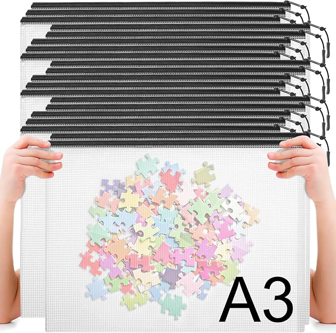 20pcs Plastic Mesh Zipper Pouch Bags, A3 17x12 Inches Extra Large Zipper Bags, Reusable Zipper Pouches for Classroom Office Supplies Organizing, Puzzles & Games, Board Game Organization-DeskLoop Office
