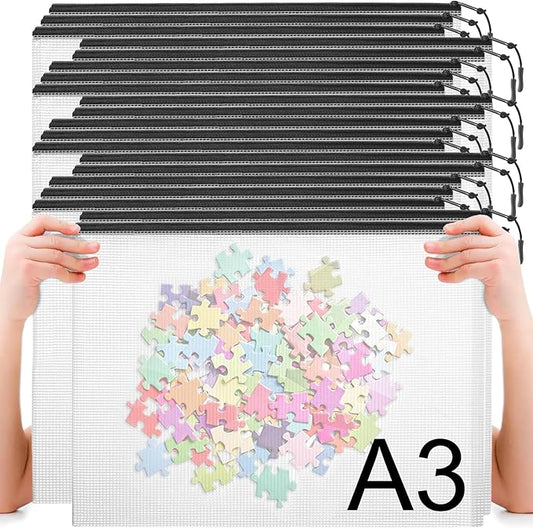 20pcs Plastic Mesh Zipper Pouch Bags, A3 17x12 Inches Extra Large Zipper Bags, Reusable Zipper Pouches for Classroom Office Supplies Organizing, Puzzles & Games, Board Game Organization-DeskLoop Office