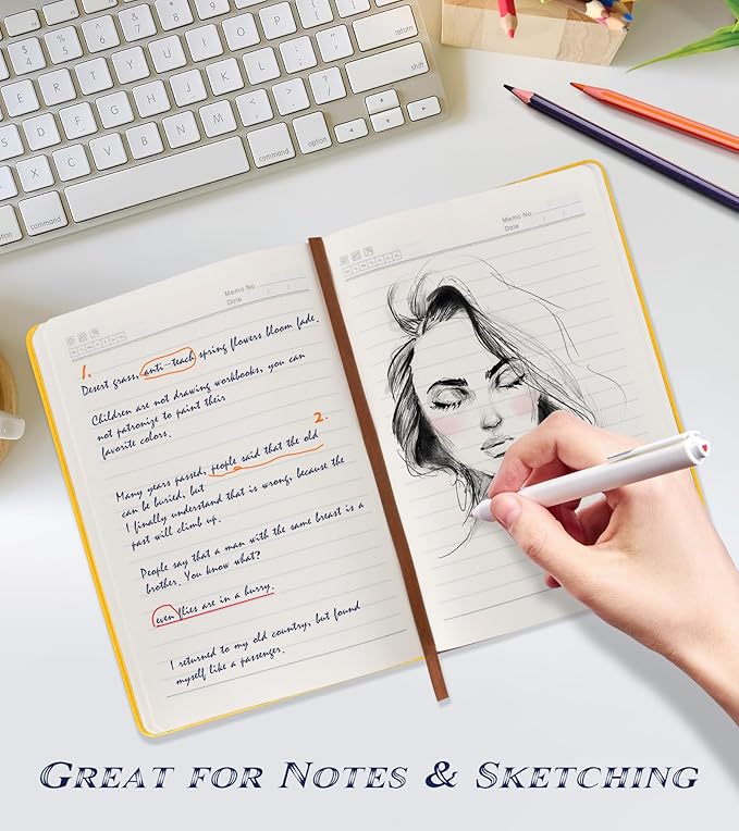 Lined Journal Notebook for Women Men,256 Pages A5 Hardcover Leather Journals for Writing,Travel,Business,Work & School,College Ruled Notebooks for Note Taking,Diary Notepad 5.7"×8.3" yellow-DeskLoop Office