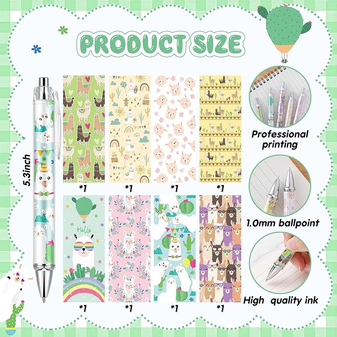 Ireer 8 Pcs Ballpoint Pens for Women 1.00 mm Cute Black Ink Fancy Pens Fine - Image 2