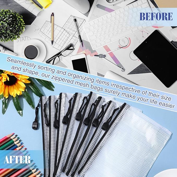 Jetec 32 Pcs Mesh Zipper Bags Toy Storage Bikini Organizer Bag Bolsas Para Guardar Trajes De Baño Waterproof Zipper Reusable Pouch Puzzle Multipurpose for Storage Office(Black,7.5 x 5 Inch)-DeskLoop Office