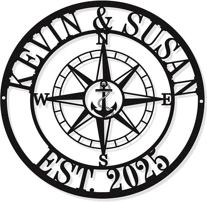 Custom Anchor Compass Metal Sign, Personalized Coordinates Sign, Custom by HYTSIGN