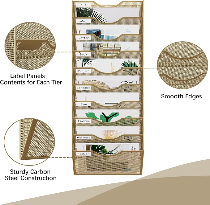 EasyPAG 10 Pocket Mesh Wall File Organizer, Hanging Paper Folder Holder - Image 3