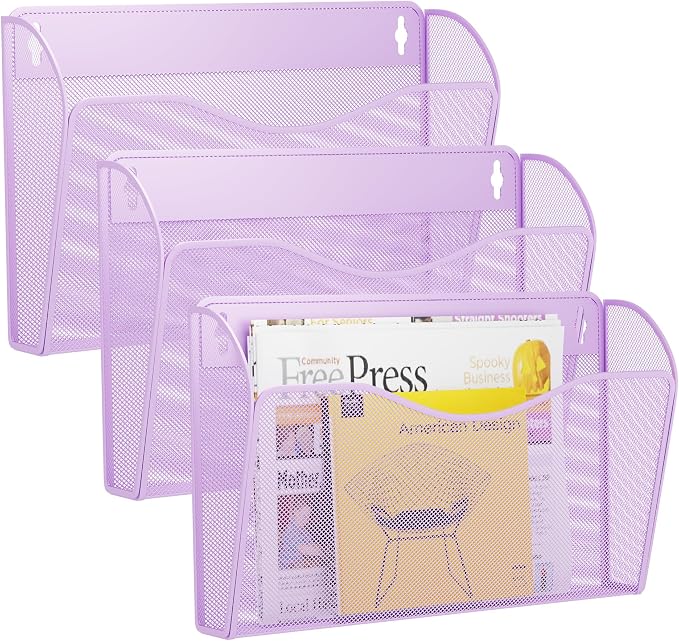 GDINDINFAN 3 Single Pocket Wall File Holder, Mesh Hanging File Folder Paper by GDINDINFAN