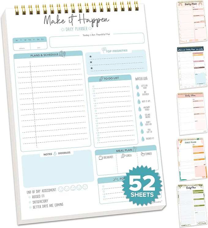 Decorably 52 Sheets Blue Undated Make It Happen Notepad by Decorably