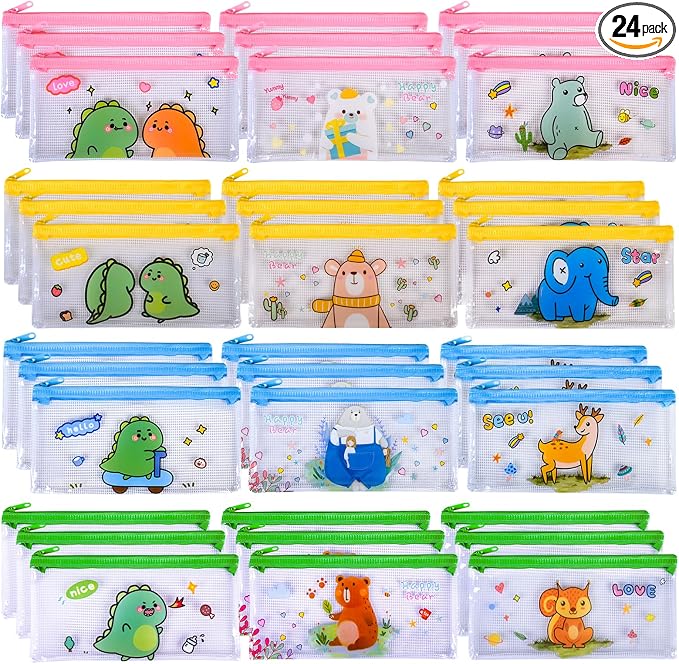 Ulema 24 Pcs Back to School Gifts Cartoon Mesh Pencil Pouch Bags Plastic Zipper by Unknown