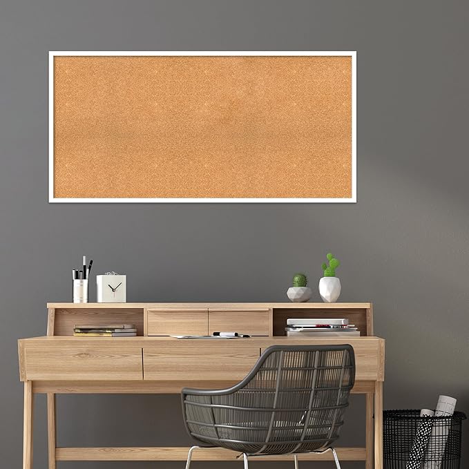 Amanti Art Natural Cork Board for Wall, 27x55 Vision Board with White Frame, Oversize Corkboard Office Decor for Home Organization, Modern Corkboard Pinboard to Display Items for Home Organization in-DeskLoop Office