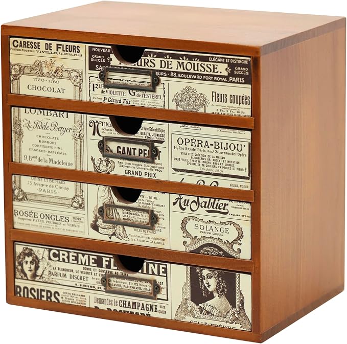 4-Drawer Vintage Ephemera Pattern Desktop Organizer by PrimoSupply