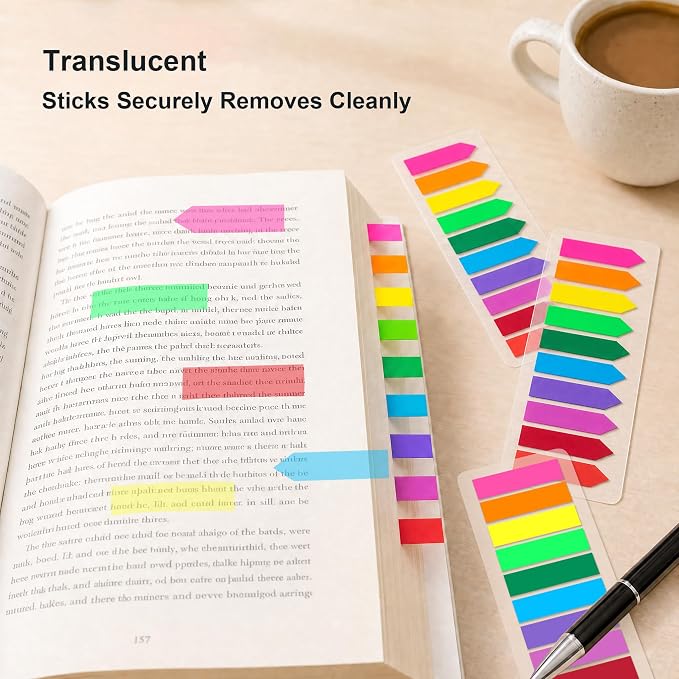 Page Markers Bright Sticky Tabs, Translucent Small Sticky Notes Flags and Arrow - Image 2