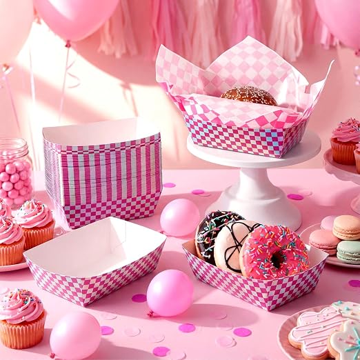 Geosar 100 Pcs Gingham Party Supply Disposable Paper Food Tray Bulk Disposable - Image 4