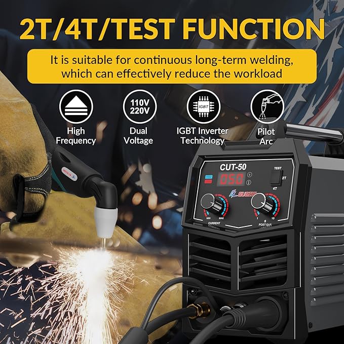 GZ GUOZHI Plasma Cutter, 50 Amp Air Inverter Plasma Cutter, 110V/220V Dual Voltage Digital Display IGBT Inverter Plasma Cutting Machine with 2T/4T/TEST Function-DeskLoop Office