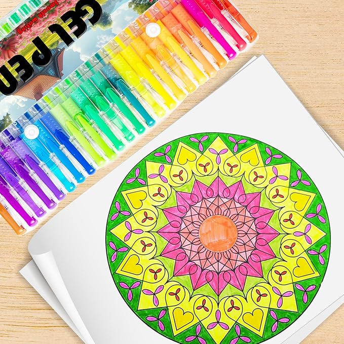 Neon Gel Pens for Coloring Book,72 Color Gel Pens Set including 24 Color Gel Pen with 48 Refills,40% More Ink Colored Gel Pens for Drawing, Doodling, Scrapbook, Journaling-DeskLoop Office