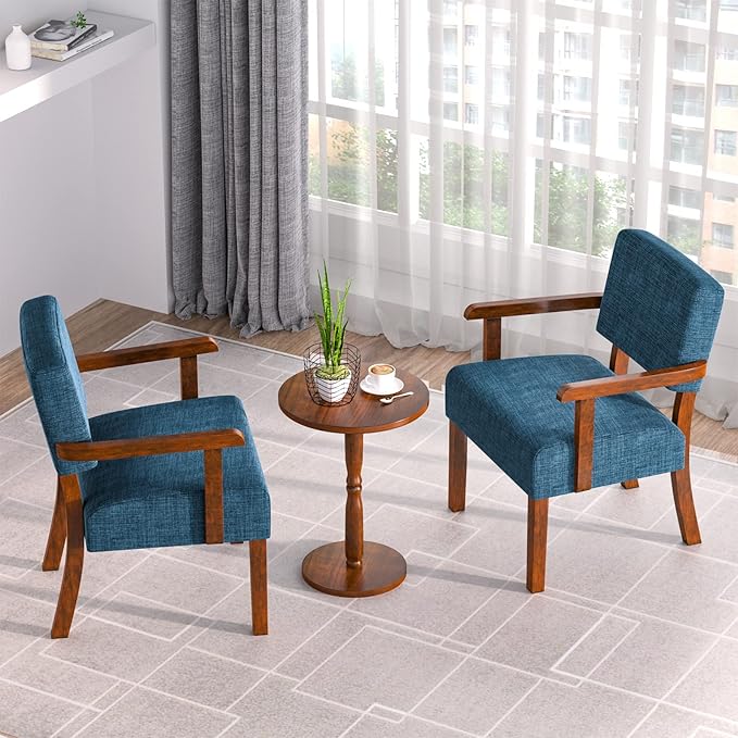 Accent Chair Set of 2 with Table, Living Room Chairs with Soft Seat and Armrests for Living Room Bedroom Reading Room Waiting Room, Lake Blue (AC01)-DeskLoop Office