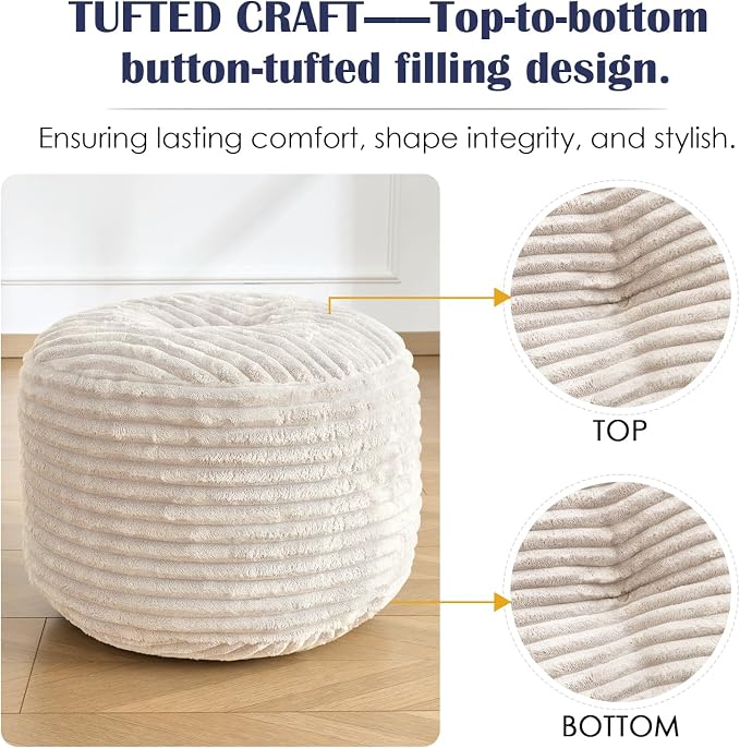 SHOUREN Stuffed Round Ottoman, Corduroy Pouf Ottoman Foot Rest - Image 5