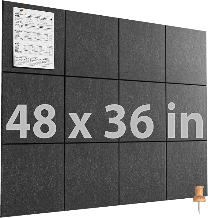 MaxGear Felt Bulletin Board 48" x 36", Dark Gray Felt Wall Tiles Wall Decor | by MaxGear