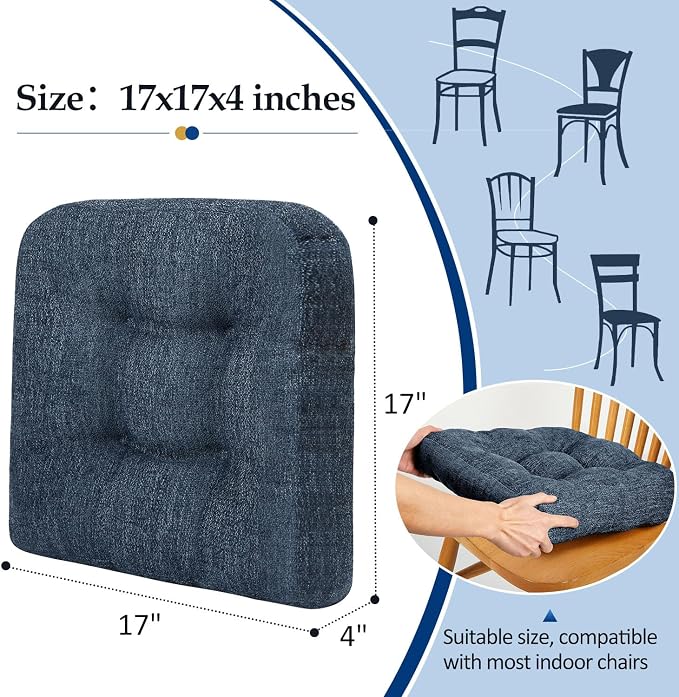 downluxe Chair Cushions for Dining Chairs 4 Pack, Tufted Indoor Chair Pads - Image 4