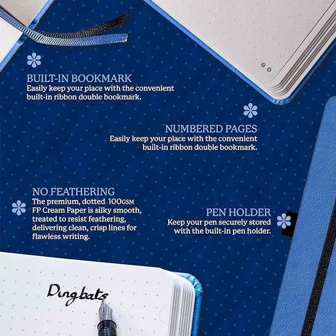 Dingbats* Earth Dotted Writing Journal Notebook A5 - Vegan Leather Hardcover - Ideal for Work, Travel - Pocket, Elastic Closure & Bookmark-DeskLoop Office