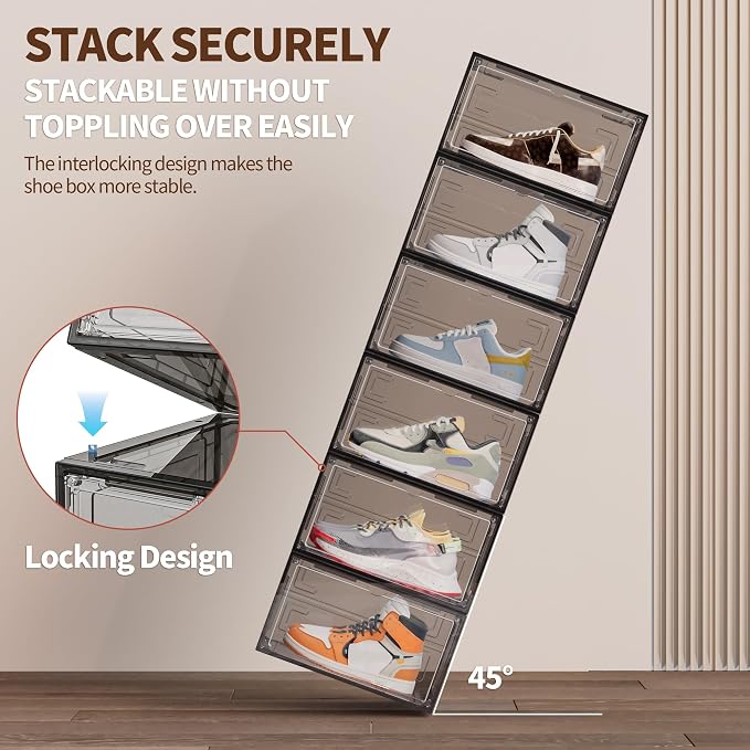 TOFWOF 8 Pack XX Large Shoe Organizer, Heavy-Duty Hard Thicken Plastic Clear - Image 3
