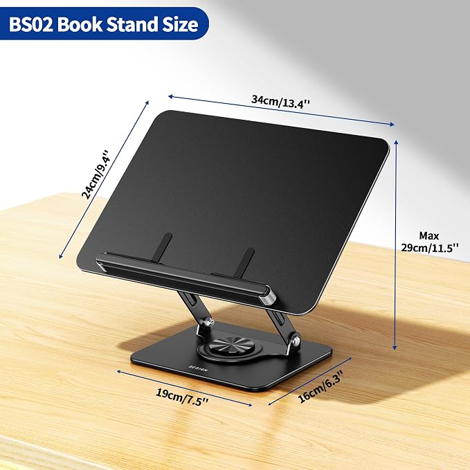 BESIGN BS02 Book Stand for Reading, Adjustable Book Holder, Ergonomic Laptop - Image 4