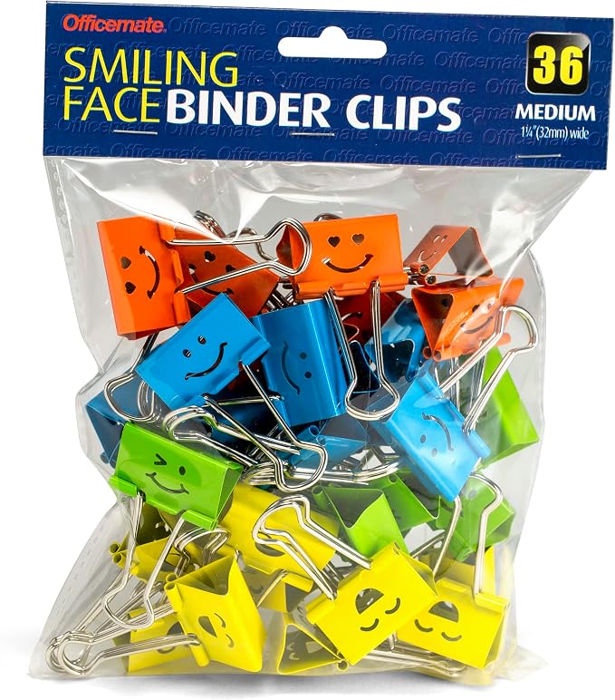 Officemate Smiling Face Binder Clips, Paper Clamps - Image 3