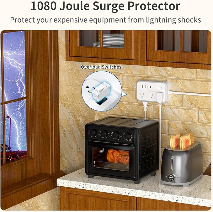 NTONPOWER 2 Prong Power Strip, 1875W/15A 2 Prong to 3 Prong Outlet Adapter, Surge Protector Power Strip with 4 USB Ports(2 USB C), 5 FT Rotating Flat Plug Extension Cord for Old House, Wall Mount-DeskLoop Office