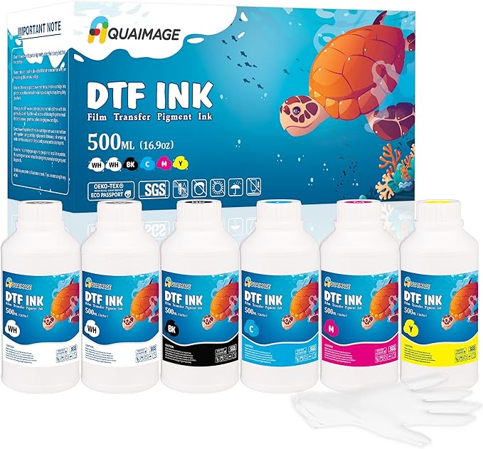 Premium DTF Ink 3000 ml, DTF Transfer Ink for PET Film, Refill Ink for printheads ET-8550, XP-15000, XP600, I3200, L1800, Direct to Film Heat Transfer Printing, 500ml x 6 (2W+BKCMY)-DeskLoop Office