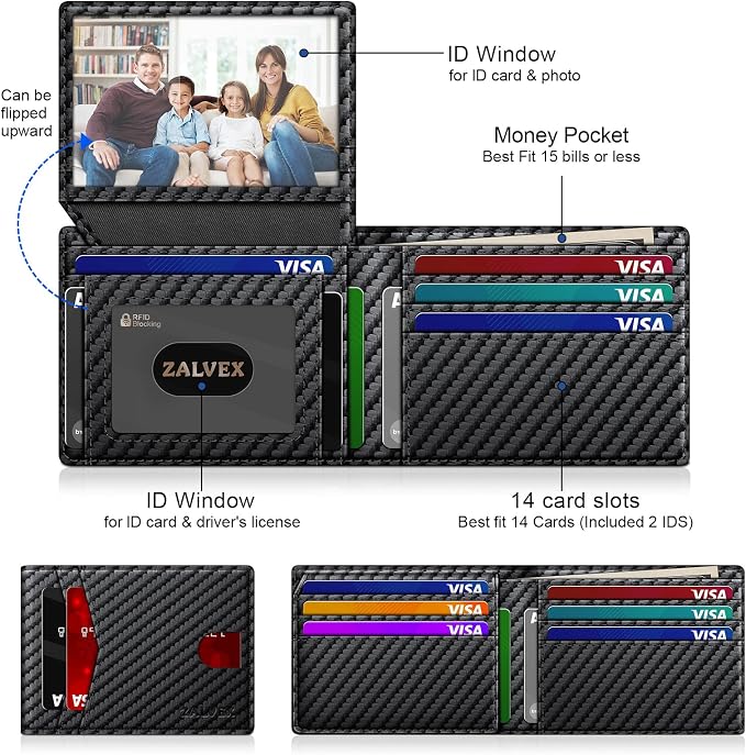 Wallet for Men Slim RFID Blocking Leather Credit Card Holder Wallet for 14 Cards - Image 2