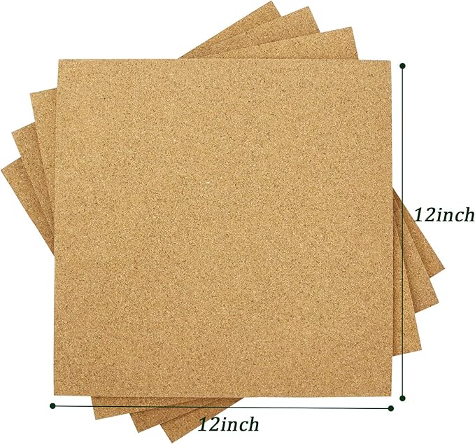 Cork Board Tiles 12"x12" - 1/2" Thick 4 Pack Cork Board Square Bulletin Boards Self Adhesive Corkboards for Walls Pin Boards Corkboards for Office Home School Decor-DeskLoop Office