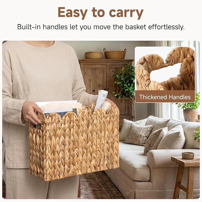 StorageWorks Hand-Woven Magazine Holder, Magazine Wicker Basket - Image 3