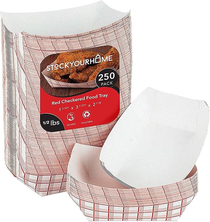 Extra Small Paper Food Boats – 0.5 lb Disposable Red & White Checkered Paper by StockYourHome