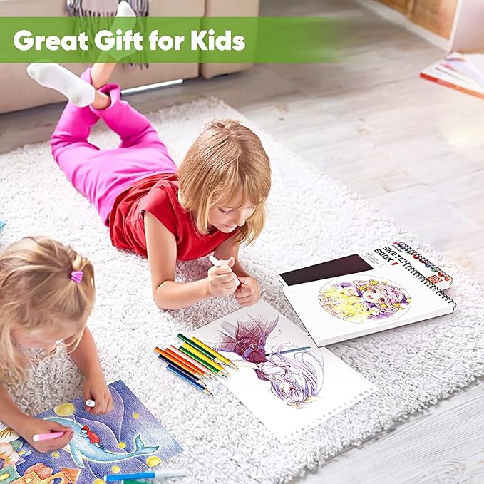 Professional Drawing Supplies for Sketch, Charcoal, Colored, Graphite, Pastel Pencils & Sticks. Soucolor 2-Pack 9" x 12" Sketch Book, 200 Sheets Spiral Bound 68lb/100gsm Paper for Kids Adults Artists-DeskLoop Office