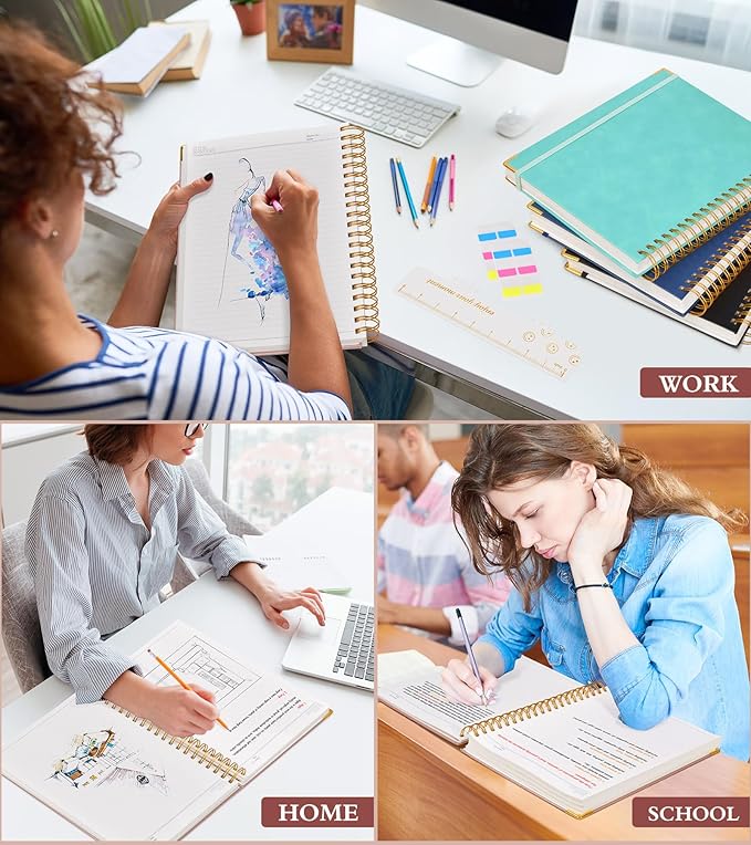 Spiral Notebook Journal 7.6” x 10”, 300 Pages Hardcover Leather Lined Journals for Women Men, B5 Large College Ruled Notebooks with 100 GSM Thick Paper, Spiral Journal for Writing Work School, Pink-DeskLoop Office