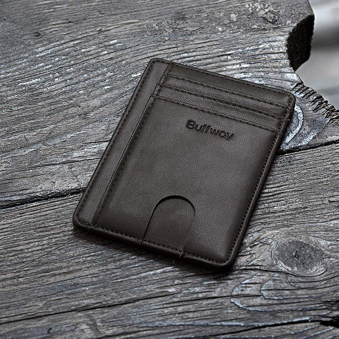 Buffway Slim Minimalist Front Pocket RFID Blocking Leather Wallets - Image 3