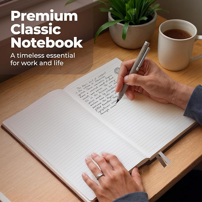 Thick Lined Journal Notebook 8.5x11" with Big A4 Hardcover Leather - Brown - 300 Pages College Ruled Large with Sticky Tabs, Pockets, and Pen Loop for Writing and Journaling - Hardback Men and Women-DeskLoop Office