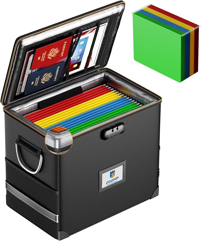 File Organizer with Lock, Fireproof Document Box, Hard Safe Box Includes 10 by ZOOPIP