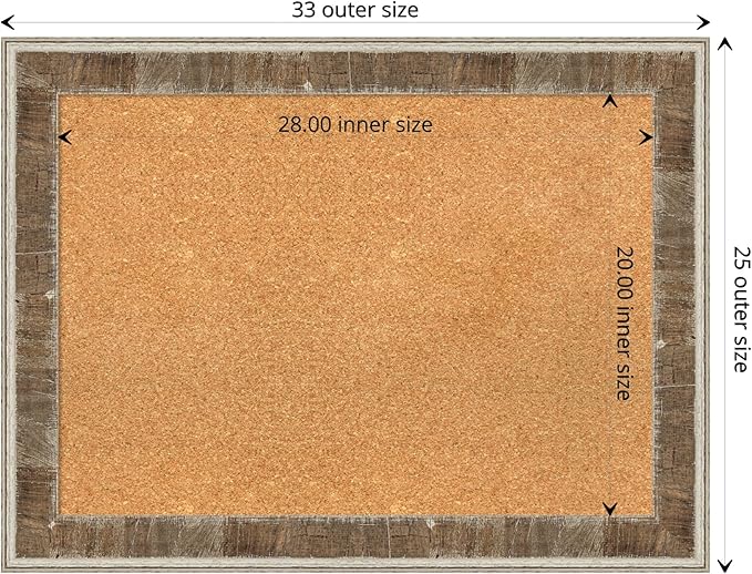Amanti Art Natural Cork Board for Wall, 25x33 Vision Board with Brown Wood Frame, Medium Corkboard Office Decor for Home Organization, Rustic Farmhouse Corkboard Pinboard to display items for home-DeskLoop Office